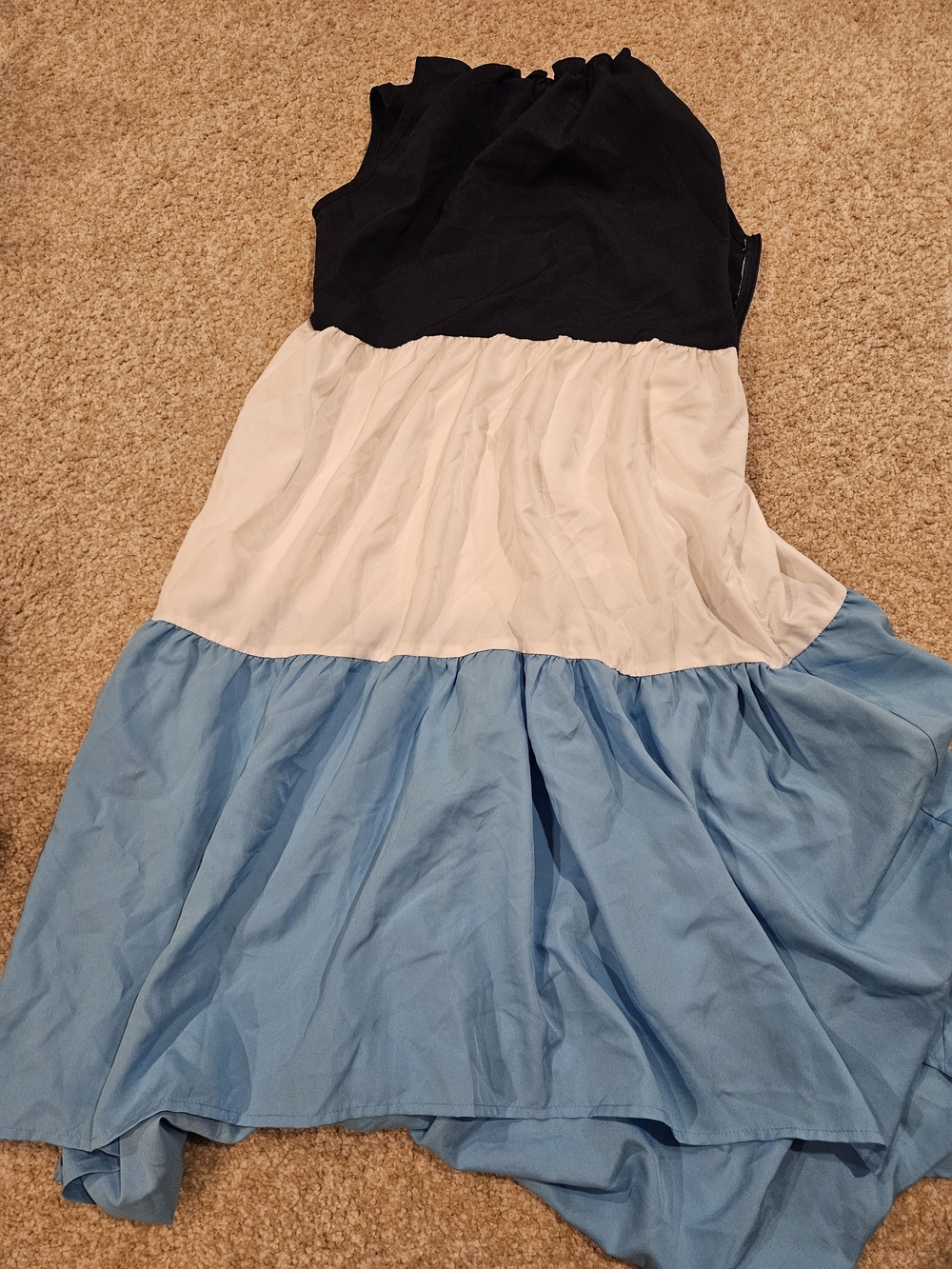 Girls Tiered Colorblock Dress in Black, White & Light Blue